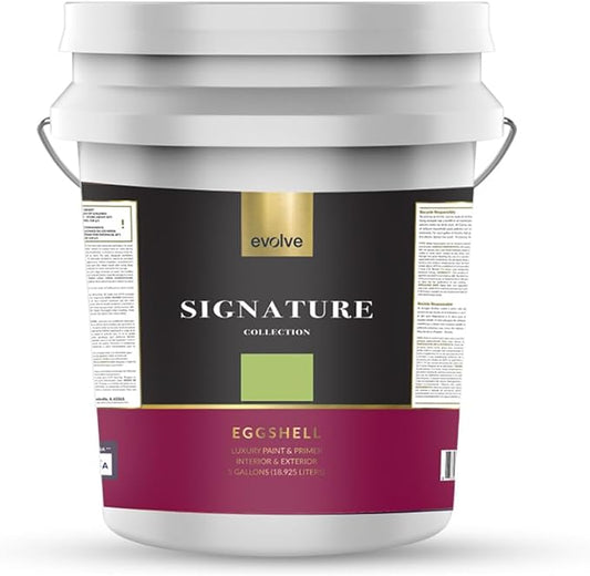 EVOLVE Signature Paint & Primer: Luxury Paint & Primer for Indoor & Outdoor Surfaces, Minimal Odor, Eggshell Sheen (Guacamole Green, 5 Gallon)