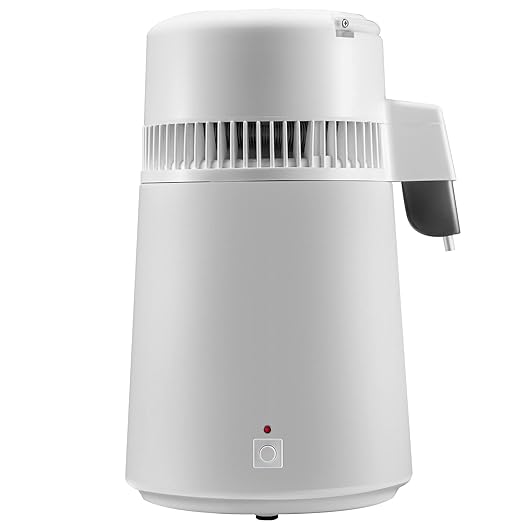 VEVOR 1.1 Gal Water Distiller, 750W Distilled Water Machine, 4L Distilling Pure Water Machine w/Plastic Container, Water Distillation Kit w/Button, Countertop Distilled Water Maker for Home (White)