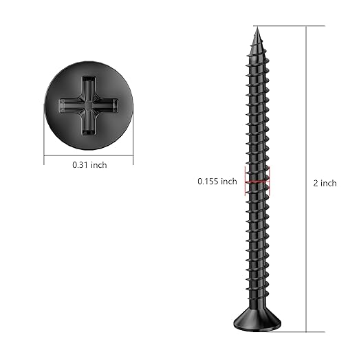 (200Pcs) #8x2 Black Wood Screw Quick Metal Self Tapping Flat Head