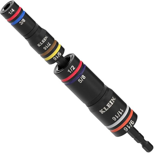 Klein Tools 652QS Quad Socket, 8 Sizes in 2 Sockets, 4-in-1 Color Coded SAE Impact Rated, Deep-Well Heavy-Duty, 1/4-Inch Drive, 6-1/2-Inch Shaft