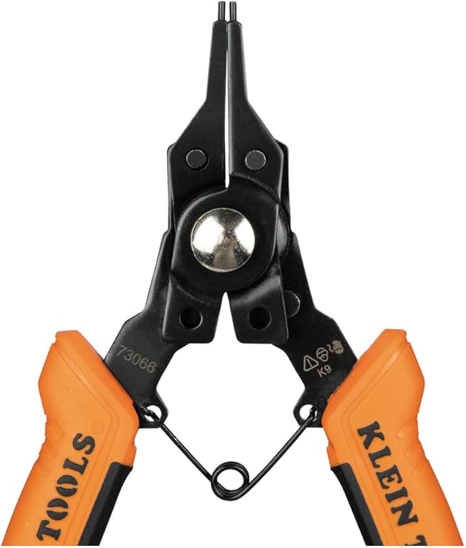 Klein Tools 73066 Convertible Snap Ring Pliers, 6 in-1 Internal and External Modes, Interchangeable Heads with Straight, 45- Degree and 90-Degree Angles