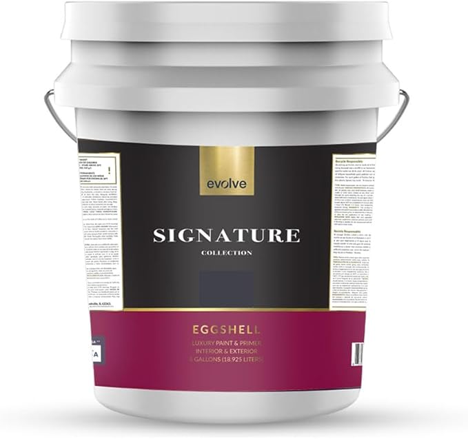 EVOLVE Signature Paint & Primer: Luxury Paint & Primer for Indoor & Outdoor Surfaces, Minimal Odor, Eggshell Sheen (Charcoal Gray, 5 Gallon)