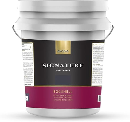 EVOLVE Signature Paint & Primer: Luxury Paint & Primer for Indoor & Outdoor Surfaces, Minimal Odor, Eggshell Sheen (Charcoal Gray, 5 Gallon)