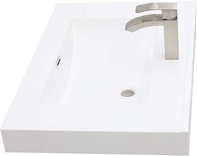 30" Freestanding Bathroom Vanity, Light Slate Grey. White Integrated Countertop