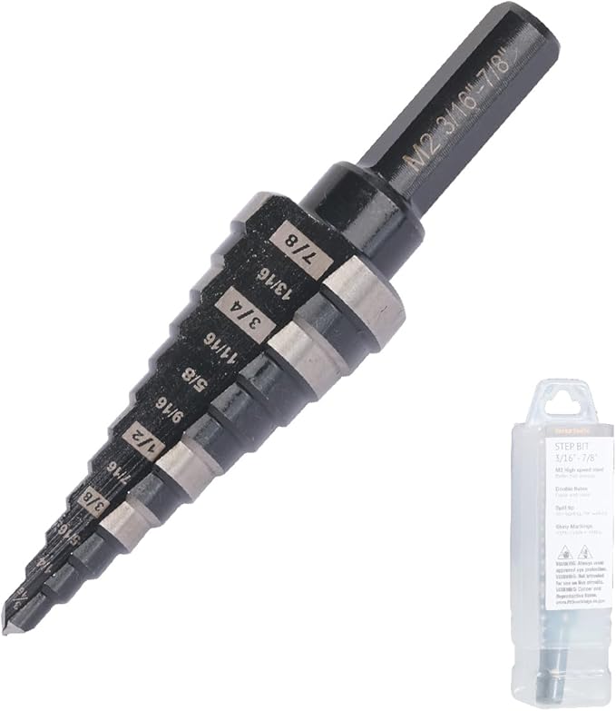 3/16 to 7/8 Inch Step Drill Bit Straight Grooved Double Fluted, M2 High Speed Steel Drill bits for Hole Drilling in Stainless Steel, Copper, Aluminum, Wood, Plastic