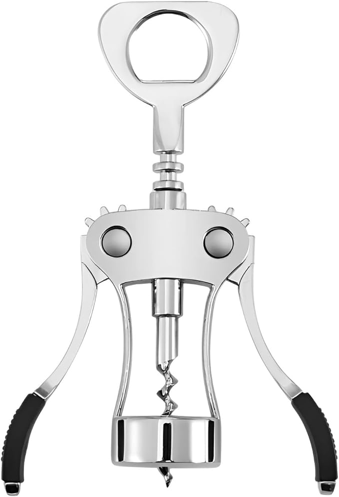 Wine Opener, Zinc Alloy Premium Wine Bottle Opener Wing Corkscrew Heavy Duty, Manual Multifunctional Cork Screw for Waiter, Silver
