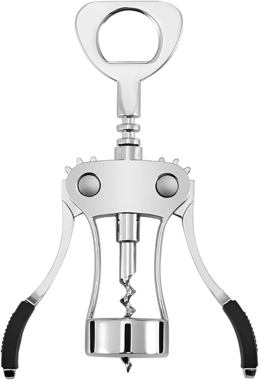 Wine Opener, Zinc Alloy Premium Wine Bottle Opener Wing Corkscrew Heavy Duty, Manual Multifunctional Cork Screw for Waiter, Silver