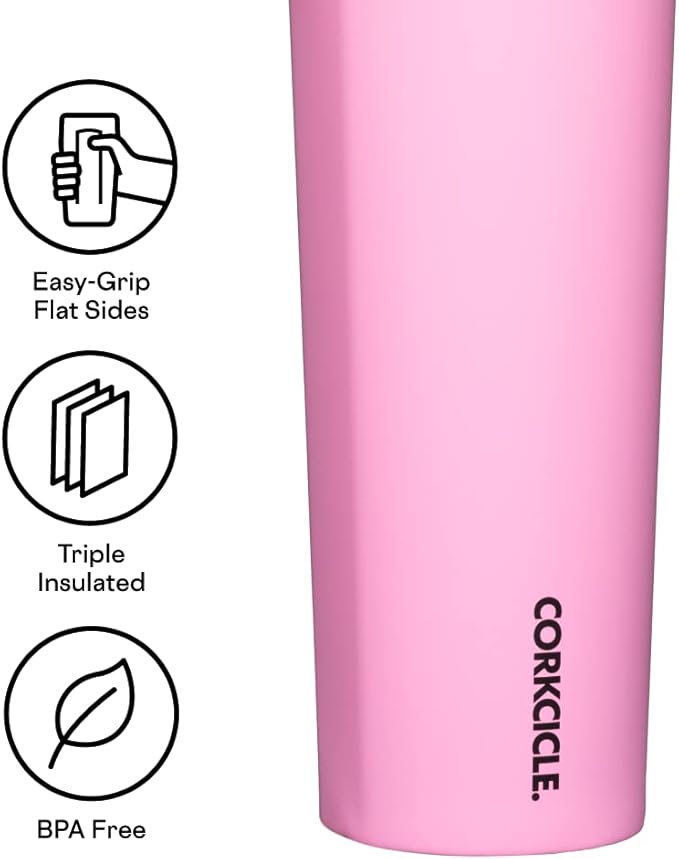 Corkcicle Sport Canteen Insulated Tumbler, Sun-Soaked Pink, 20 oz – Reusable Water Bottle Keeps Beverages Cold for 25 Hours & Hot 12 Hours – Cupholder Friendly Tumbler with Screw-On Cap