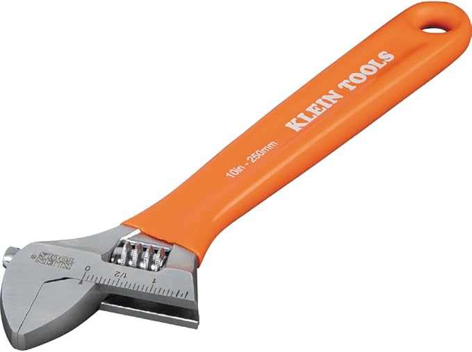 Klein Tools O50710 Adjustable Wrench, Precision Forged 1 1/2-Inch Extra-Capacity Jaw, SAE and Metric Scales, Plastic-Dipped Handle, 10-Inch