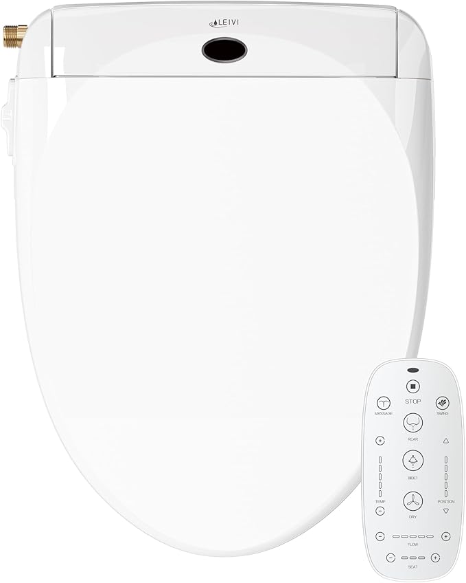 LEIVI Electric Bidet Toilet Seat with Wireless Remote and Side Panel, Multiple Spray Modes, Adjustable Heated Seat, Warm Water and Air Dryer, Auto LED Nightlight, Round