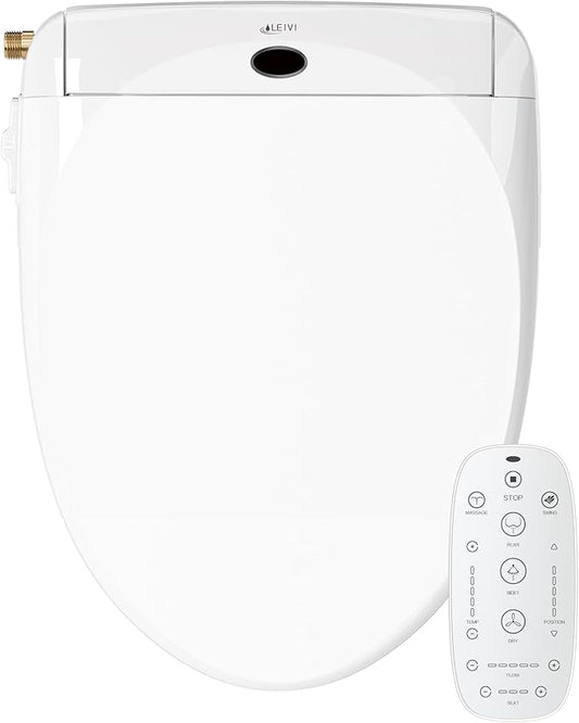 LEIVI Electric Bidet Toilet Seat with Wireless Remote and Side Panel, Multiple Spray Modes, Adjustable Heated Seat, Warm Water and Air Dryer, Auto LED Nightlight, Round