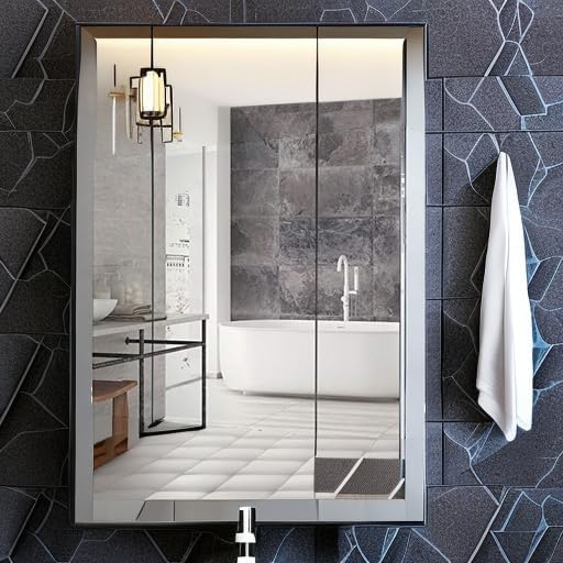 Movo Double Doors Medicine Cabinet with Mirror, 36 inch X 26 inch Aluminum Bathroom Medicine Cabinet, Adjustable Glass Shelves, Waterproof and Rust-Resist, Recess or Surface Mount Installation,Silver