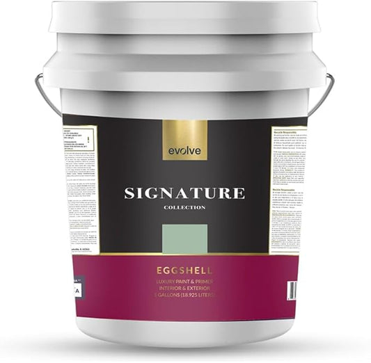 EVOLVE Signature Paint & Primer: Luxury Paint & Primer for Indoor & Outdoor Surfaces, Minimal Odor, Eggshell Sheen (Sage Green, 5 Gallon)