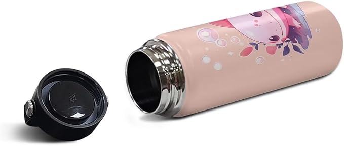 Pink Axolotl Stainless Steel Water Bottle with Handle 20 Oz Vacuum Stainless Steel Reusable Leak & Sweat Proof Gym Sports Travel Water Bottle