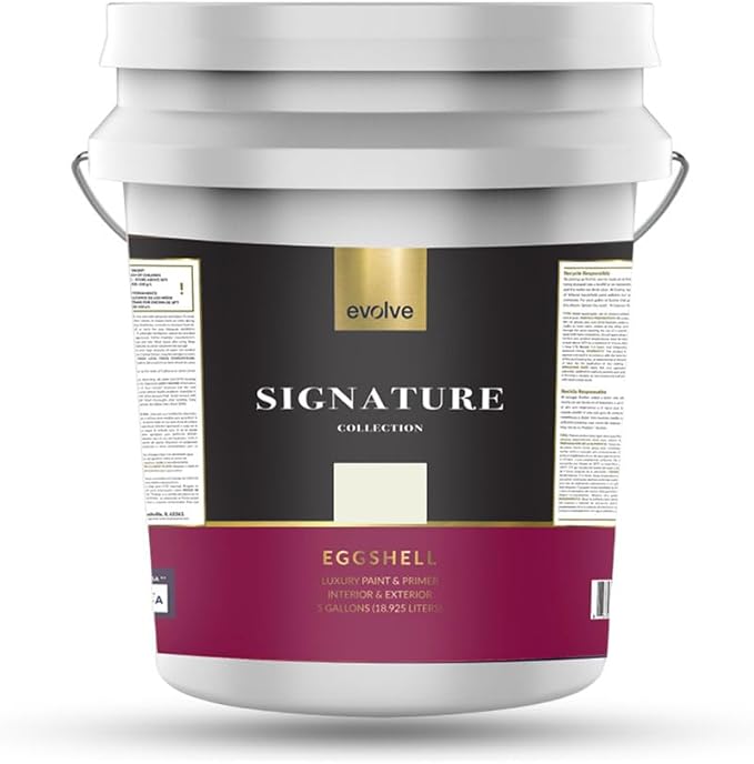 EVOLVE Signature Paint & Primer: Luxury Paint & Primer for Indoor & Outdoor Surfaces, Minimal Odor, Eggshell Sheen (Sailcloth White, 5 Gallon)