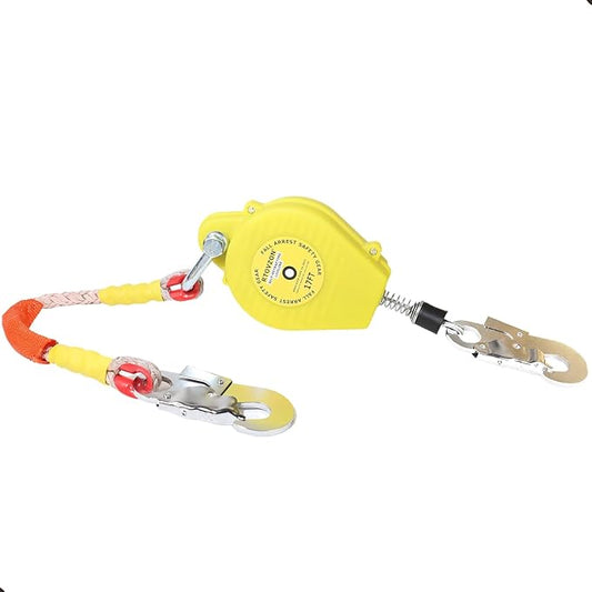 17FT RTOVZON Self Retracting Lifeline, Fall Arrest Fall Protection Dual Alloy Steel Hook Steel Wire Rope Heavy Duty Retractable Lanyard, Roofing Lifeline, SRL, Safety Lanyard