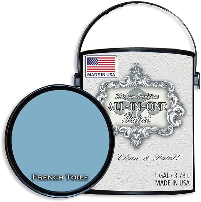 ALL-IN-ONE Paint, Durable cabinet and furniture paint. Built in primer and top coat, no sanding needed. Includes our 30 featured color card - French Toile (warm blue), Gallon