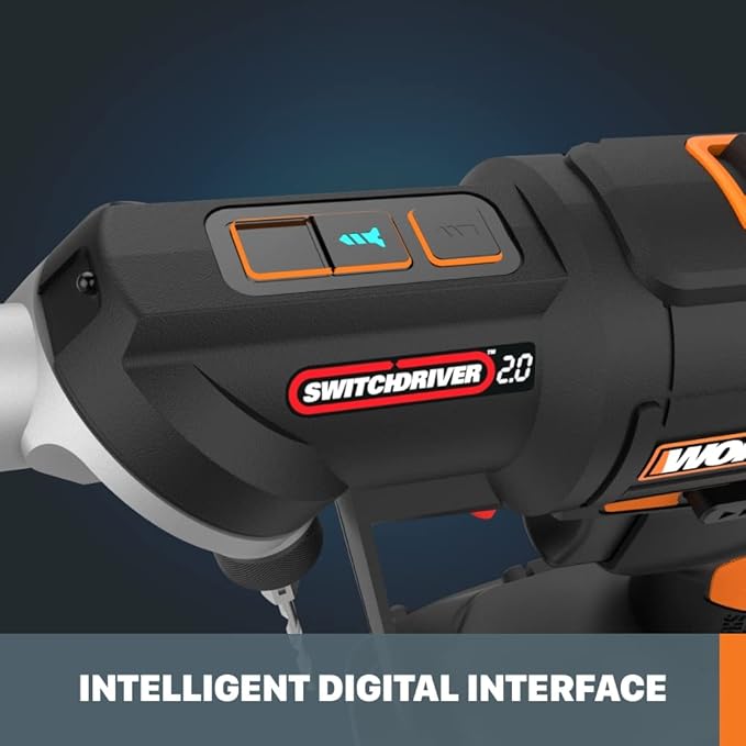 Worx Nitro 20V SwitchDriver 2.0, 2-in-1 Brushless Cordless Drill Driver, Dual 1/4" Chucks, Compact Cordless Drill with Digital Torque Setting - WX177L.9 (Tool Only), Black Orange