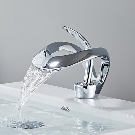Elegant Bathroom Sink Faucet Single Hole,Cold and Hot Water Basin Sink… (White Alien Faucet)