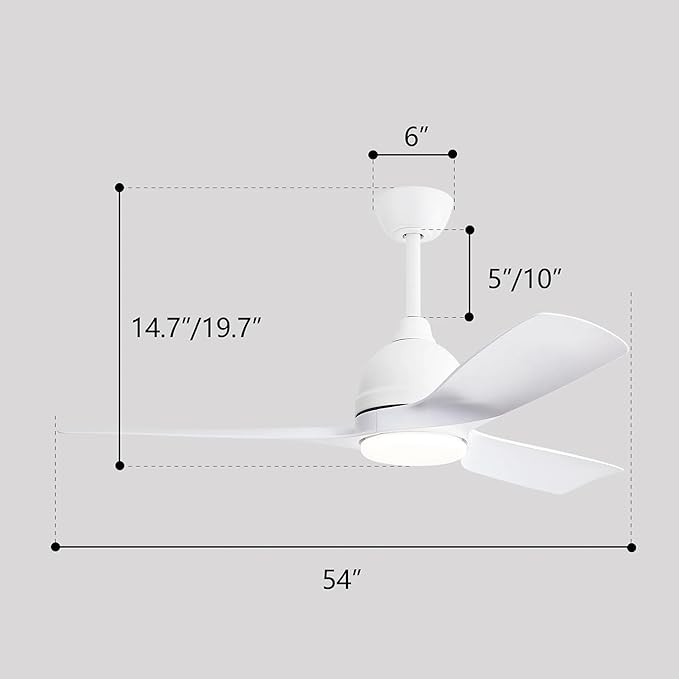 NicBex Ceiling Fan 54 Inch Indoor Modern Ceiling Fans with Lights and Remote Control Reversible Ceiling Fan with 3 ABS Blades and Double Finish for Living Room, Bedroom, White