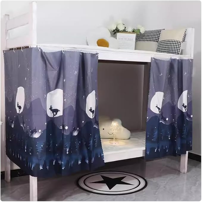 HAOZAIKEJI Student Bunk Bed Curtains Dormitory Blackout Bed Drapes for Loft Bed Milky Way Moon Curtain for Bed Frame Dustproof Decorative Shading Canopy for Bottom Bunk Bed