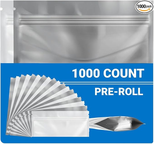 Mylar Smell Proof Bags - White/Clear - 1000 Count -2.27 X 6 -Pre Roll - Packaging Bags - Mylar Bags For Food Storage - Resealable Bags - Storage Bag - Edible Packaging - Dry Herb Packaging