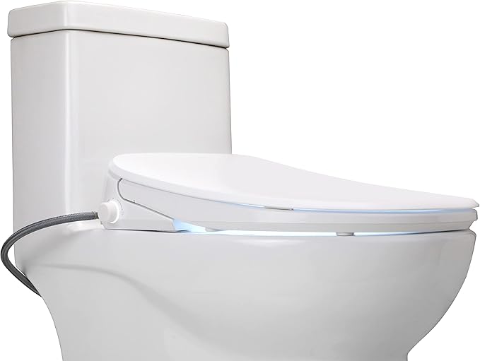 ALPHA BIDET UX Pearl Bidet Toilet Seat in Elongated White | Ultra Low Profile | Endless Warm Water | Arced Stainless Steel Nozzle | LED Nightlight | Dryer | Deodorizer | 3 Year Warranty
