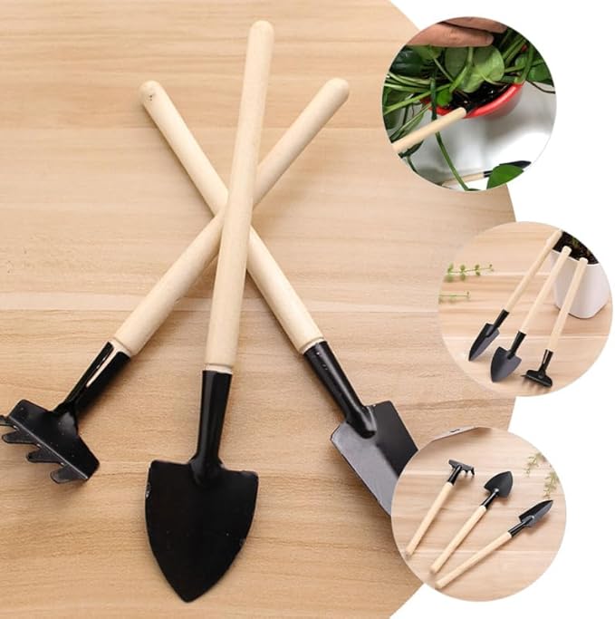 Garneck 8 Sets Mini Gardening Tools with Metal Rake Trowel and Shovel - Succulent Potting Planting Kit for Indoor - Small Gardening Tools for Cultivating Weeding Transplanting