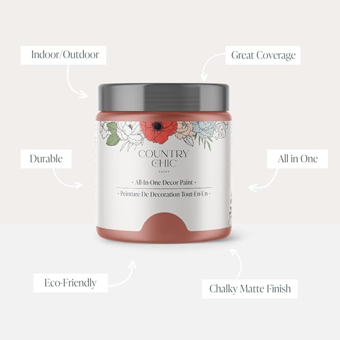 Country Chic All-in-One Chalk Paint for Furniture, Cabinets, Home Decor, Eco-Friendly, Matte Finish, Built-In Primer & Top Coat for Wood, Metal - Peachy Keen (Coral Pink) - 4 oz (118 ml)