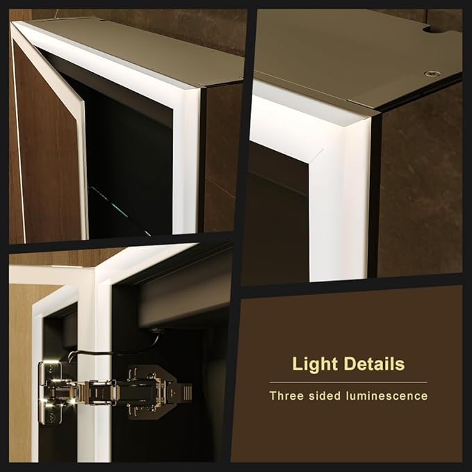 KWW LED Lighted Bathroom Medicine Cabinet with Sockets & USBs, Dimmable, 3 Color Light Makeup Mirror, Easy to Install, Wall Mounted Cabinet (20 * 28)