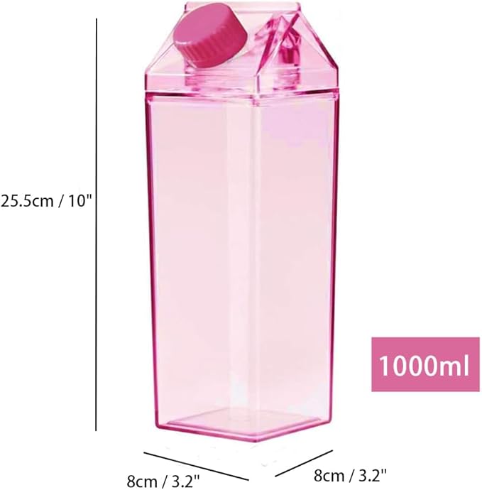 Jinberry 1000ml/34oz Cute Leakproof Clear Milk Carton Water Bottle Portable Drinkware for Outdoor Climbing Tour or Camping