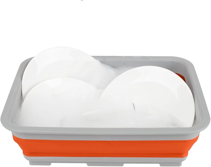 Collapsible Ice Bucket - 7.27-Liter Portable Outdoor Multi-Use Basin, Dish Tub, and Storage Basket for Camping and Tailgating by Wakeman (Orange)