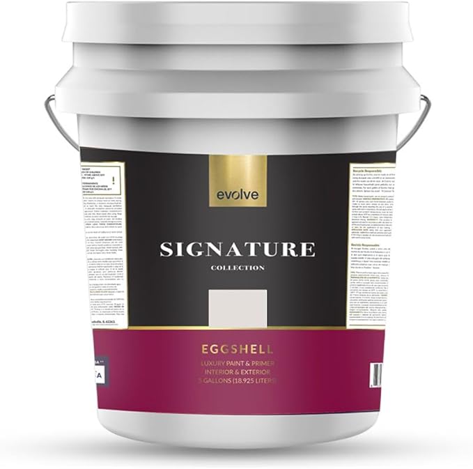 EVOLVE Signature Paint & Primer: Luxury Paint & Primer for Indoor & Outdoor Surfaces, Minimal Odor, Eggshell Sheen (Quicksilver Gray, 5 Gallon)