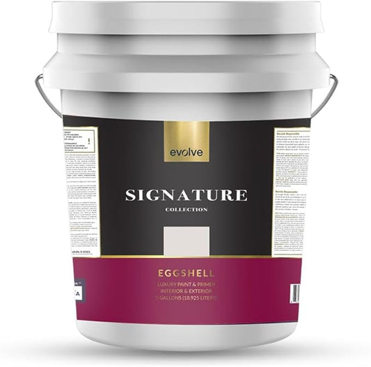 EVOLVE Signature Paint & Primer: Luxury Paint & Primer for Indoor & Outdoor Surfaces, Minimal Odor, Eggshell Sheen (Quicksilver Gray, 5 Gallon)