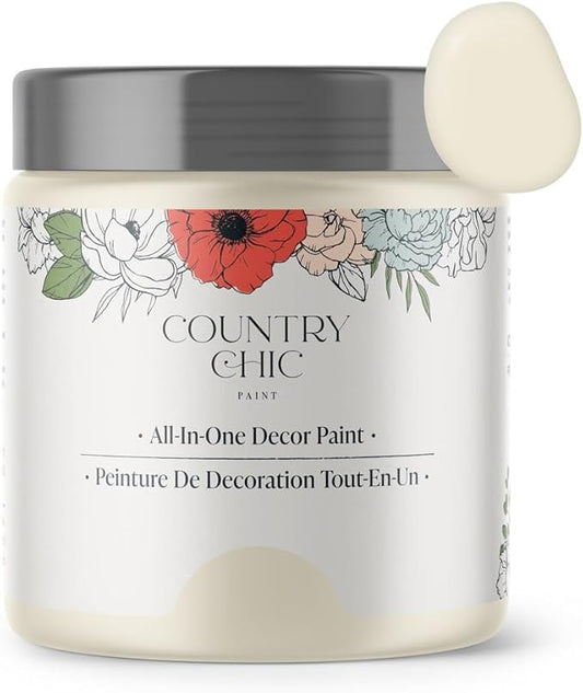 Country Chic All-in-One Chalk Paint for Furniture, Cabinets, Home Decor, Eco-Friendly, Matte Finish, Built-In Primer & Top Coat for Wood, Metal - Vanilla Frosting (Off White) - 8 oz (237 ml)