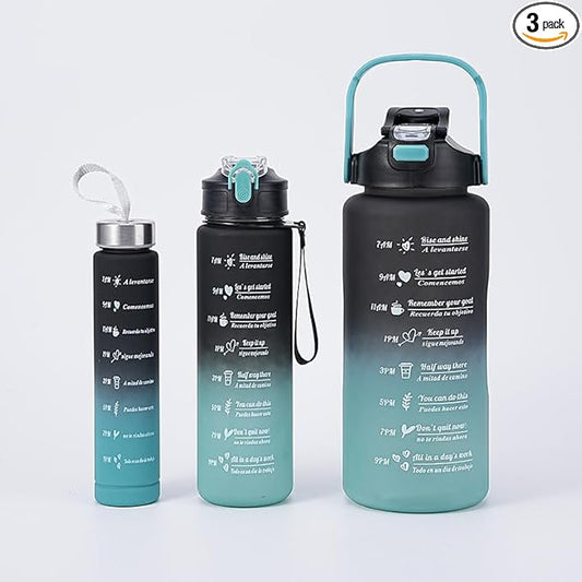 Three piece set of large capacity plastic cups, gradient water cups, sports kettles, straw cups, outdoor water cups, Black and blue