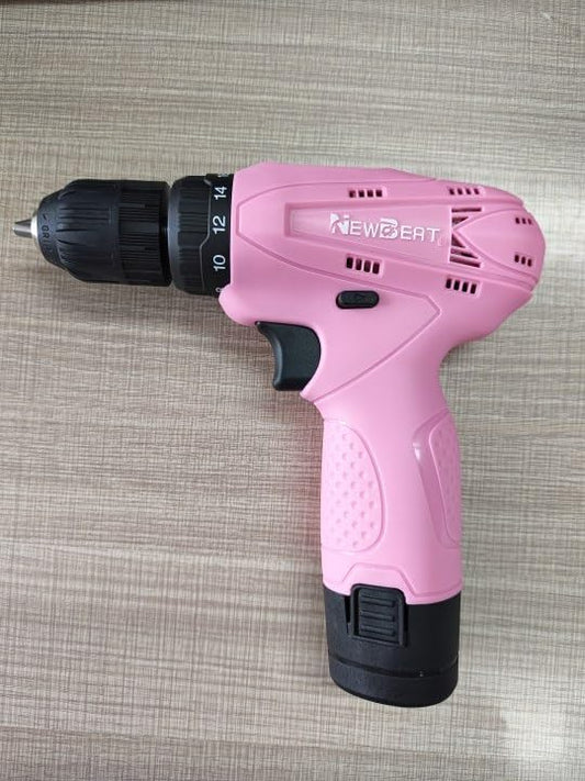 NEWBEAT Cordless Drill Set, 12V Power Drill Driver with 2 Battery and Charger, Pink Electric Drill Power Tool for Women