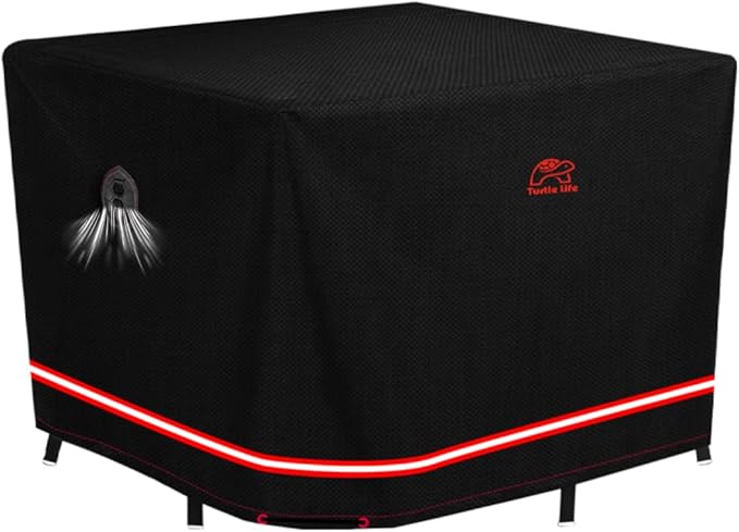 Turtle Life Patio Furniture Sets Cover, Heavy Duty Square Durable Waterproof Outdoor UV Resistant Anti-Fading Dining Table Chairs Furniture Cover, Black, 76"Lx76"W x 29"H