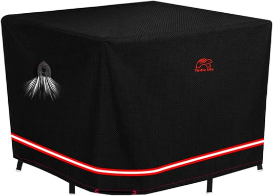 Turtle Life Patio Furniture Sets Cover, Heavy Duty Square Durable Waterproof Outdoor UV Resistant Anti-Fading Dining Table Chairs Furniture Cover, Black, 96"L x 96"W x 29"H
