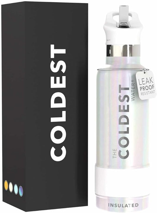 Coldest Water Bottle with Standard Mouth Straw Lid Metal Thermos Vacuum Insulated Stainless Steel l Reusable Leak Proof Cupholder Flask (21 oz, Cosmic Ice)