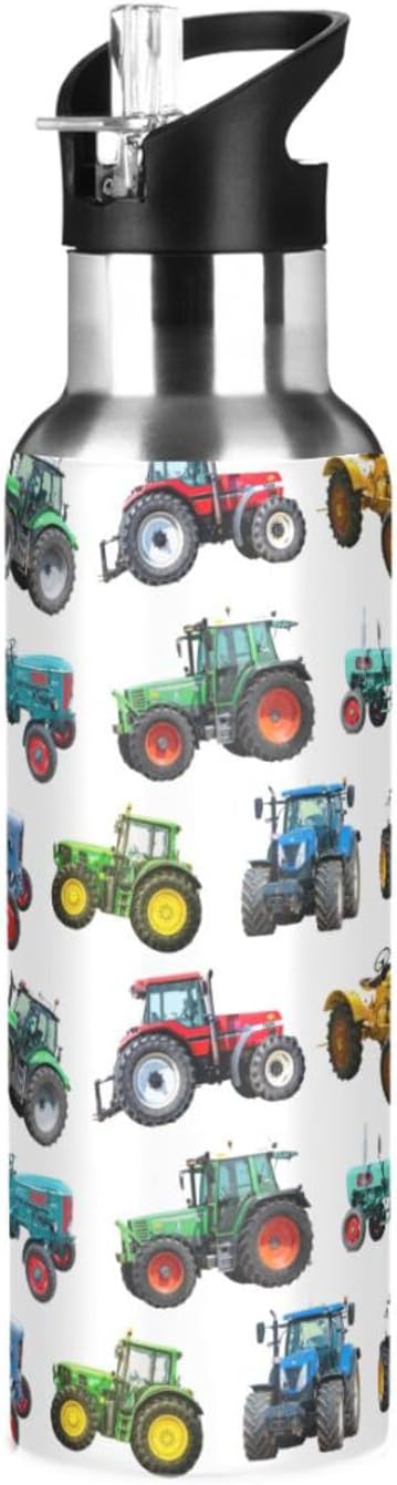 Tractor Stainless Steel Water Bottle with Straw Lid - 20 Oz Sports Insulated Water Bottle Thermos for Sport Gym Outdoor Travel School (DZ007)