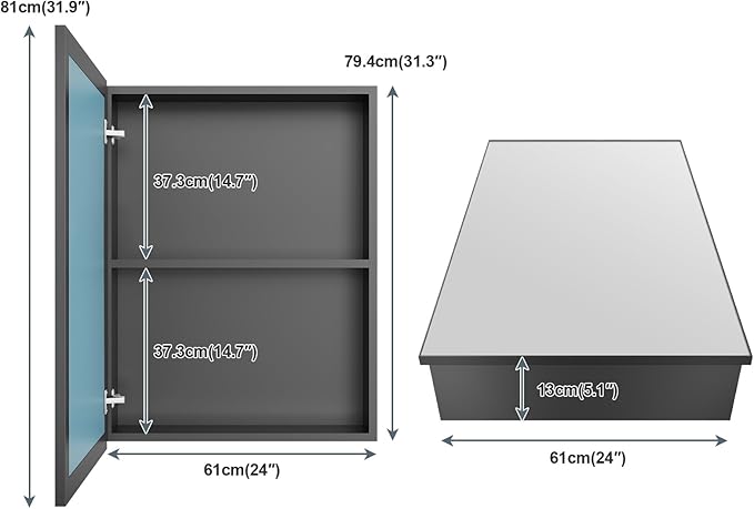 24 x 32 inch Bathroom Medicine Cabinet with Mirror, Black Metal Framed Mirror Medicine Cabinet with Storage, Pre-Assemble Medicine Cabinets, Recessed or Surface Mount
