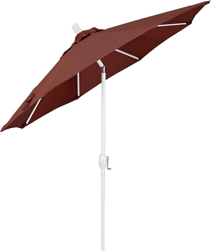 California Umbrella 7.5' Round Aluminum Market Umbrella, Crank Lift, Push Button Tilt, White Pole, Terrace Adobe Olefin
