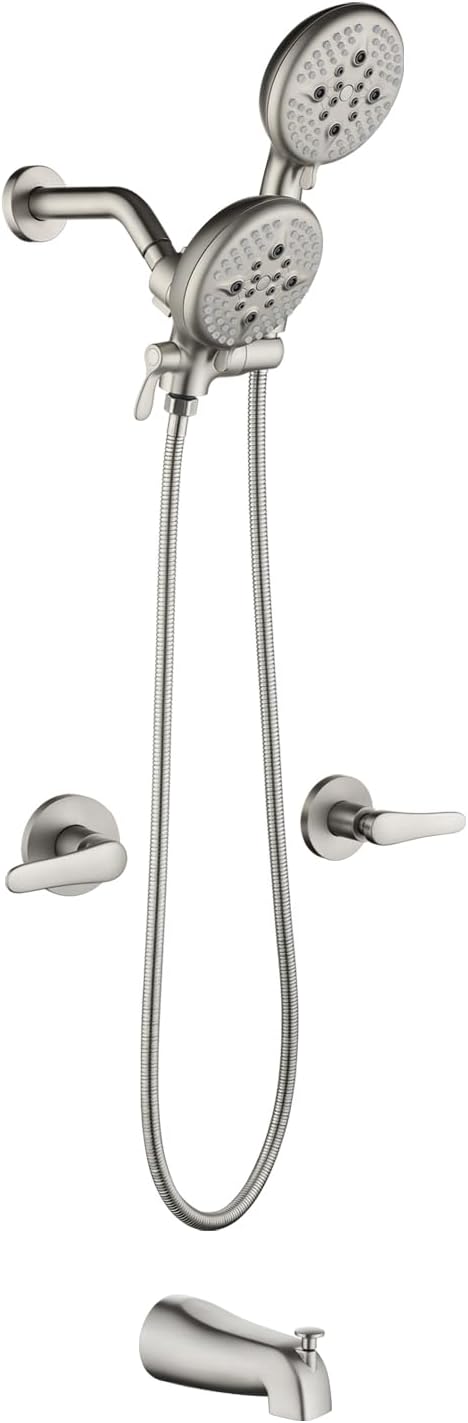 2 Handles Tub Shower Faucet Set Shower System with Tub Spout Bathtub Faucet Set Shower Tub Combo Set Complete Tub and Shower Trim Kit Brushed Nickel