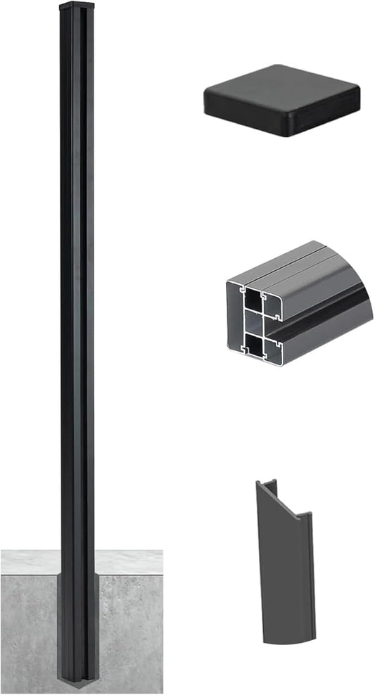 1 Corner Post for 7.6ft Outdoor Privacy Fence Panels, Matte Black Metal Wood Fence Post, Cement Pouring and Installation (More Stable)