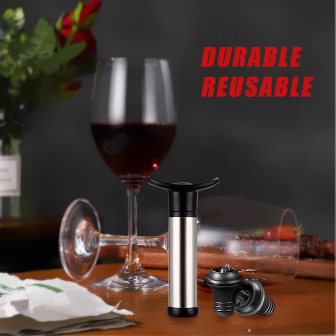 Wine Saver Pump with 4 Vacuum Stoppers, Vacuum Stoppers, Durable, Reusable, Ensures Extended Freshness, Ideal Wine Accessories Gift