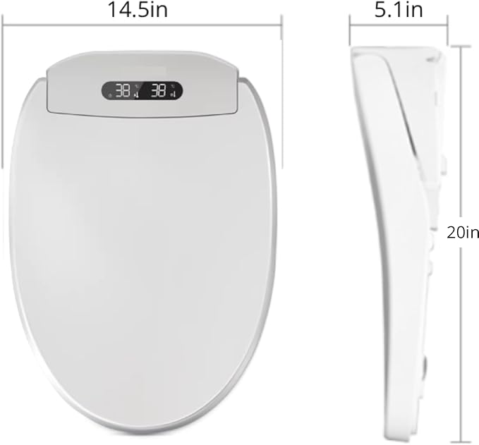 Electric Bidet Toilet Seat, Filtered & Unlimited Warm Water, 8 Modes Spa Wash, Warm Air Dryer, Heated Seat, Self-Clean Stainless Steel Nozzle, HD Night Light. 10-year warranty. (TB-38E,Elongated)