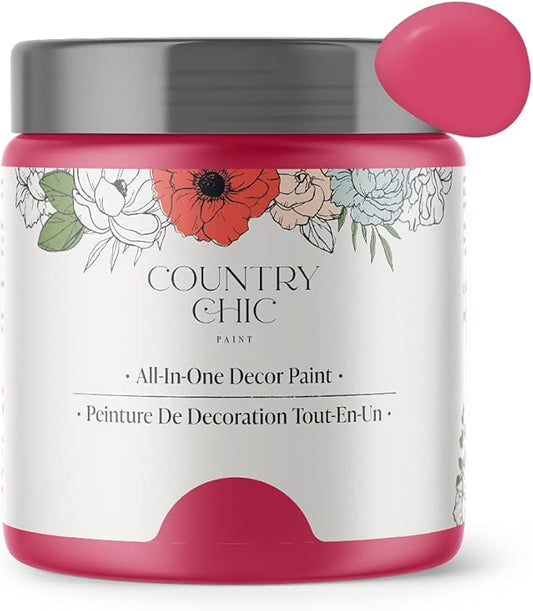 Country Chic All-in-One Chalk Paint for Furniture, Cabinets, Home Decor, Eco-Friendly, Matte Finish, Built-In Primer & Top Coat for Wood, Metal - Raspberry Sorbet (Pink) - Pint 16 oz (475 ml)