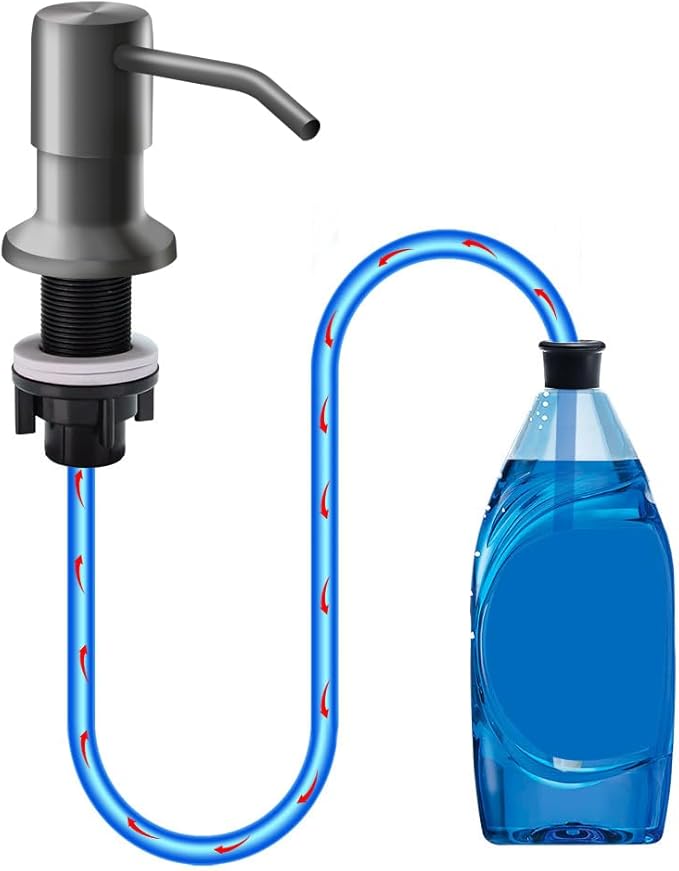 Soap Dispenser for Kitchen Sink, in Sink Soap Dispenser Pump, 47" Silicone Extension Tube Connect to The Soap Bottle Directly, Say Goodbye to Frequent Refills (Gray)