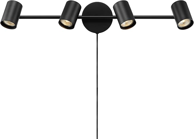 Globe Electric 64000119 26" 4-Light Plug-in Track Lighting, Matte Black, Pivoting Track Heads, 15-Foot Black Cord, in-Line on/Off Rocker Switch